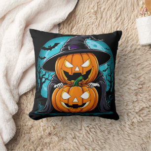 Halloween ghost with pumpkins under the moonlight cushion