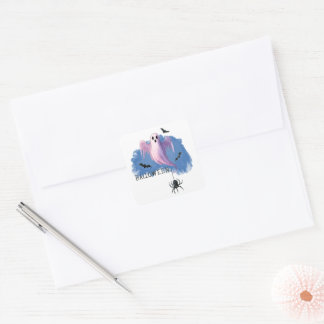 HALLOWEEN Ghost With Spider Square Sticker