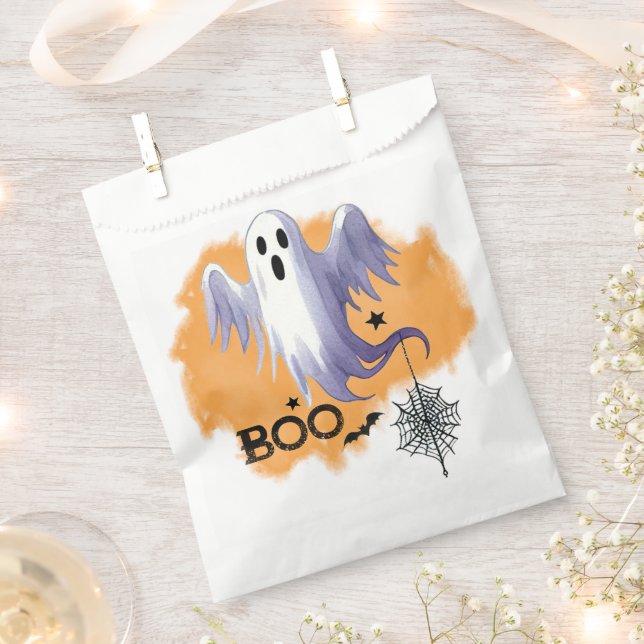 HALLOWEEN Ghost With Spider Web Favour Bag (Clipped)