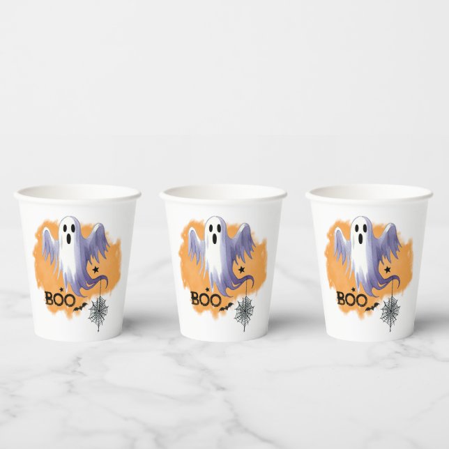 HALLOWEEN Ghost With Spider Web Paper Cups (Multi)