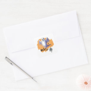 HALLOWEEN Ghost With Spider Web Square Sticker