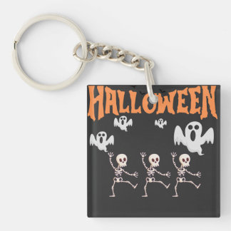 Halloween Ghosts and Dancing Skeletons Key Ring