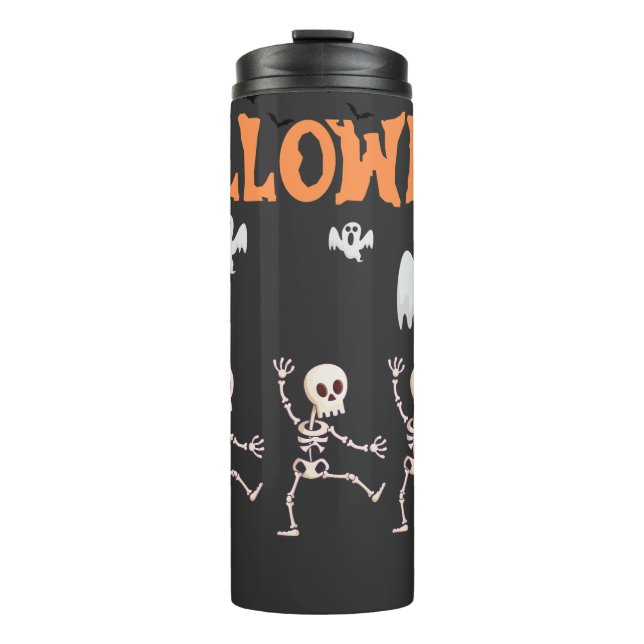 Halloween Ghosts and Dancing Skeletons Shirt Thermal Tumbler (Front)