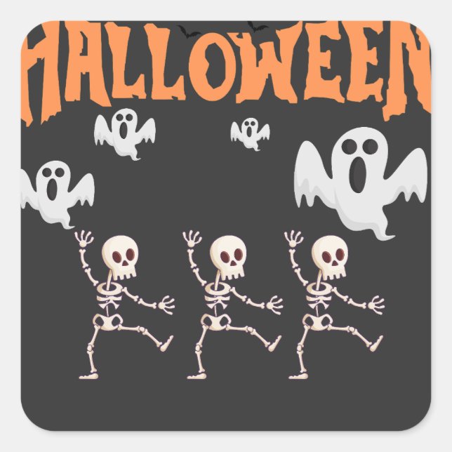Halloween Ghosts and Dancing Skeletons  Square Sticker (Front)