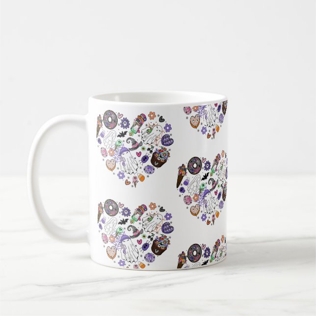 Halloween Ghosts and Pumpkin Clipart Heart shape Coffee Mug (Left)