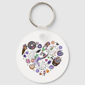 Halloween Ghosts and Pumpkin Clipart Heart shape Key Ring