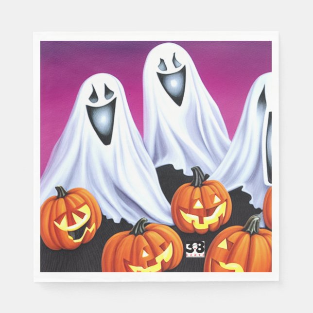 Halloween Ghosts and Pumpkins Napkin (Front)