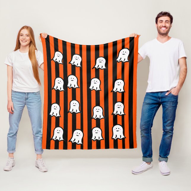 Halloween Ghosts and Stripes Fleece Blanket (In Situ)