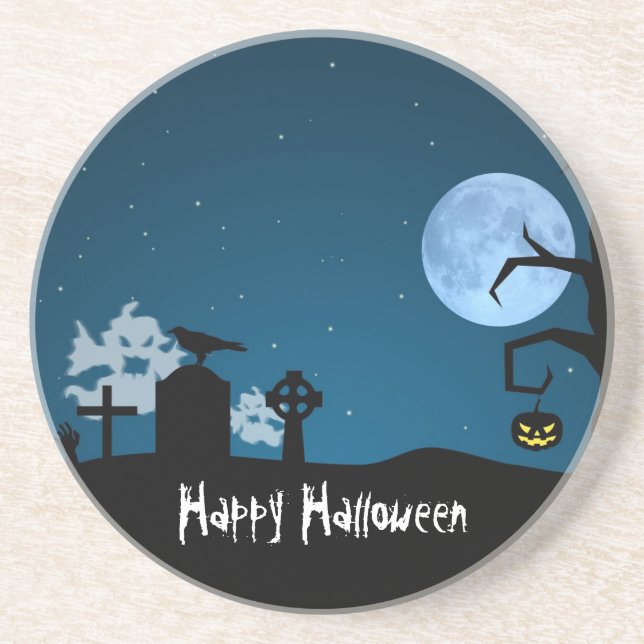 Halloween Ghosts at Graveyard Coaster (Front)