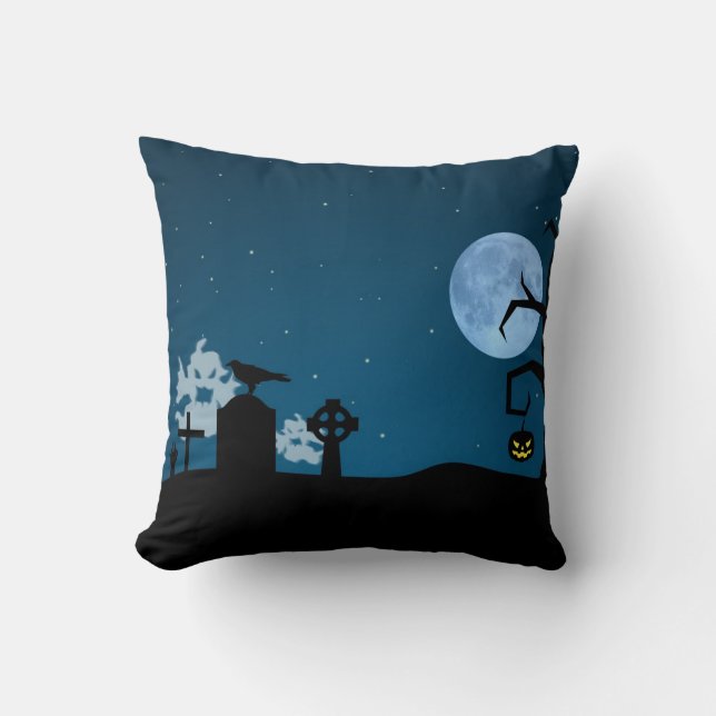 Halloween Ghosts at Graveyard Cushion (Front)