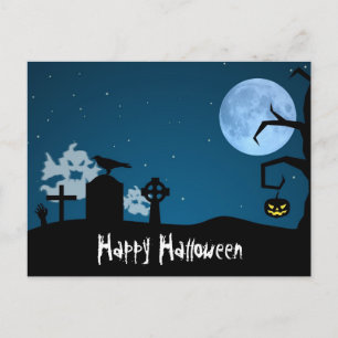 Halloween Ghosts at Graveyard Postcard