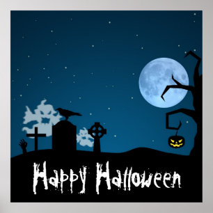 Halloween Ghosts at Graveyard Poster