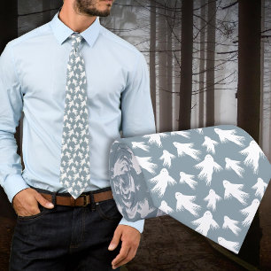 Halloween Ghosts Blue Grey Tie