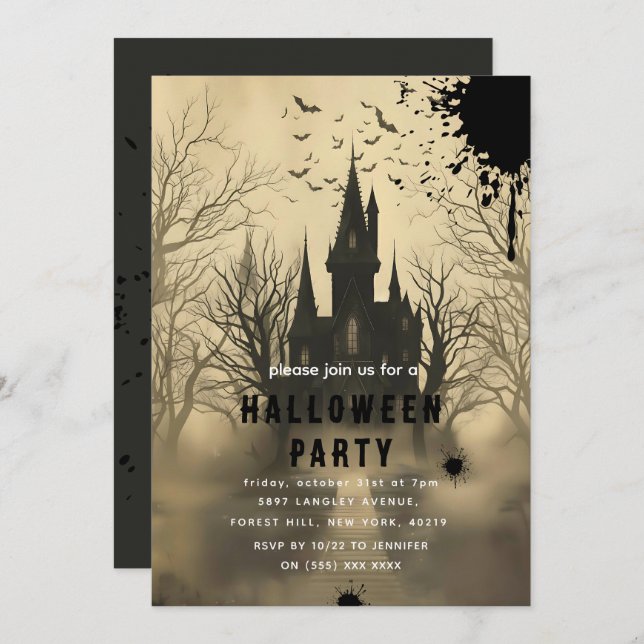 Halloween Ghosts Castle Invitation (Front/Back)