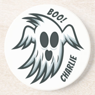 Halloween Ghosts custom name sandstone coaster