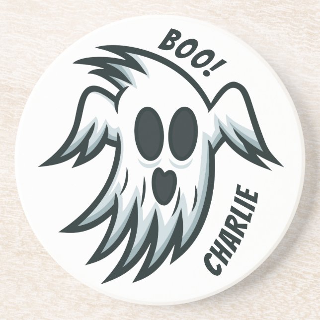 Halloween Ghosts custom name sandstone coaster (Front)