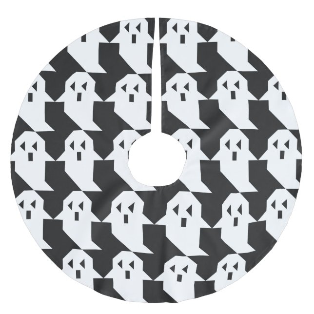 Halloween ghosts: geometric seamless pattern. brushed polyester tree skirt (Front)