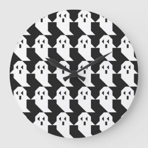 Halloween ghosts: geometric seamless pattern. large clock
