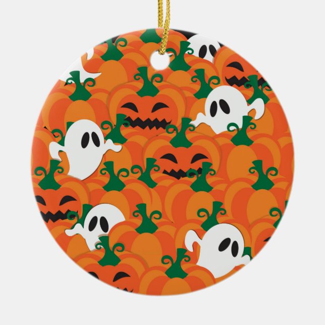 Halloween Ghosts Haunted Pumpkin Patch Ceramic Tree Decoration (Front)