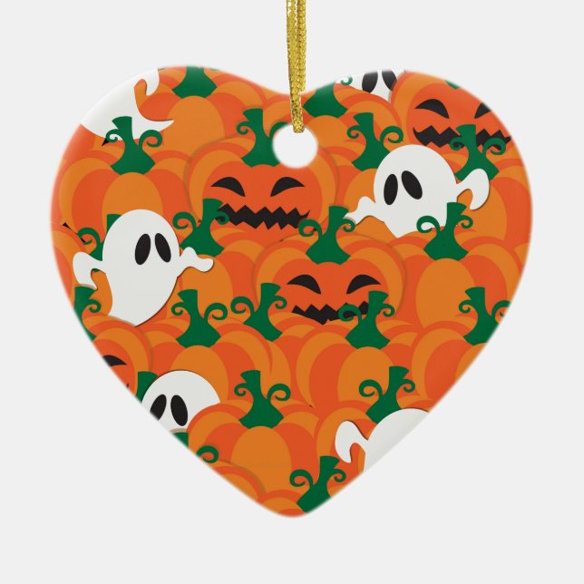 Halloween Ghosts Haunted Pumpkin Patch Ceramic Tree Decoration (Front)
