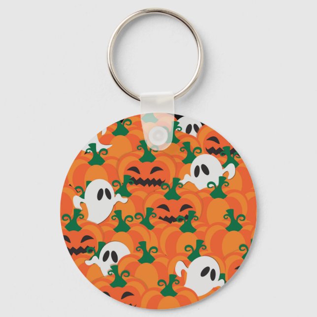 Halloween Ghosts Haunted Pumpkin Patch Key Ring (Front)