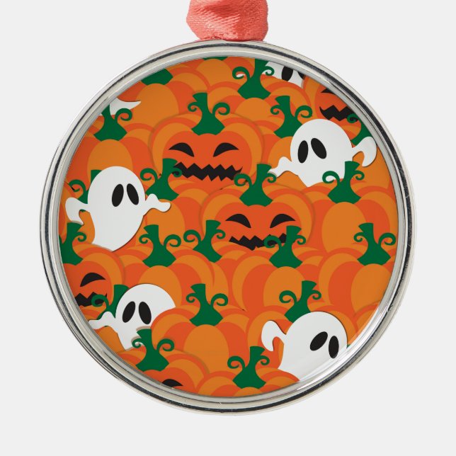 Halloween Ghosts Haunted Pumpkin Patch Metal Tree Decoration (Front)