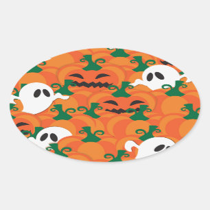 Halloween Ghosts Haunted Pumpkin Patch Oval Sticker