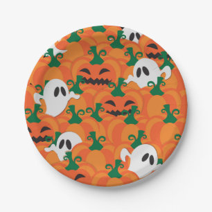 Halloween Ghosts Haunted Pumpkin Patch Paper Plate