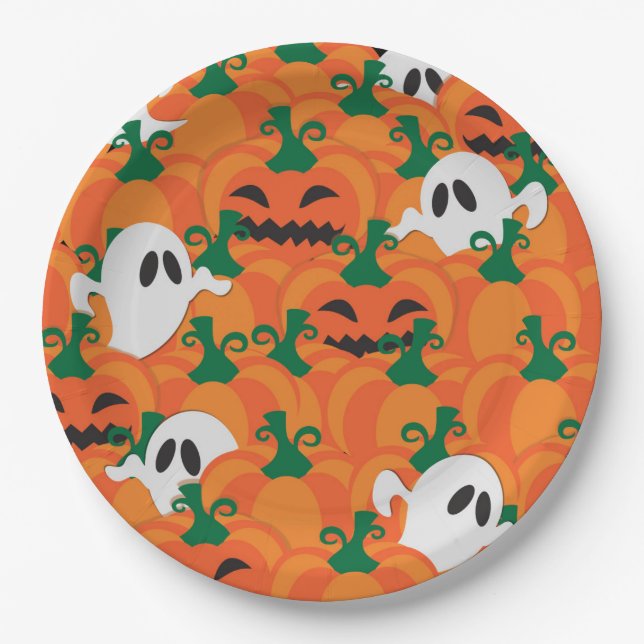 Halloween Ghosts Haunted Pumpkin Patch Paper Plate (Front)