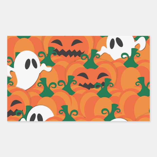 Halloween Ghosts Haunted Pumpkin Patch Rectangular Sticker (Front)