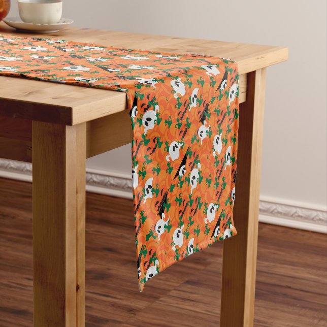 Halloween Ghosts Haunted Pumpkin Patch Short Table Runner (In Situ)