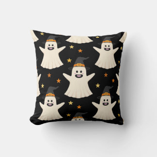 Halloween Ghosts in Witch Hats Seamless Pattern Cushion
