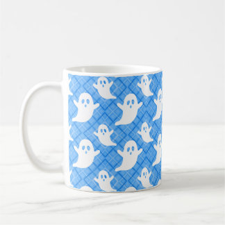 Halloween Ghosts on Blue Plaid Coffee Mug