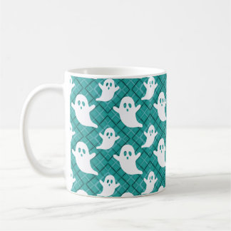 Halloween Ghosts on Teal Plaid Coffee Mug