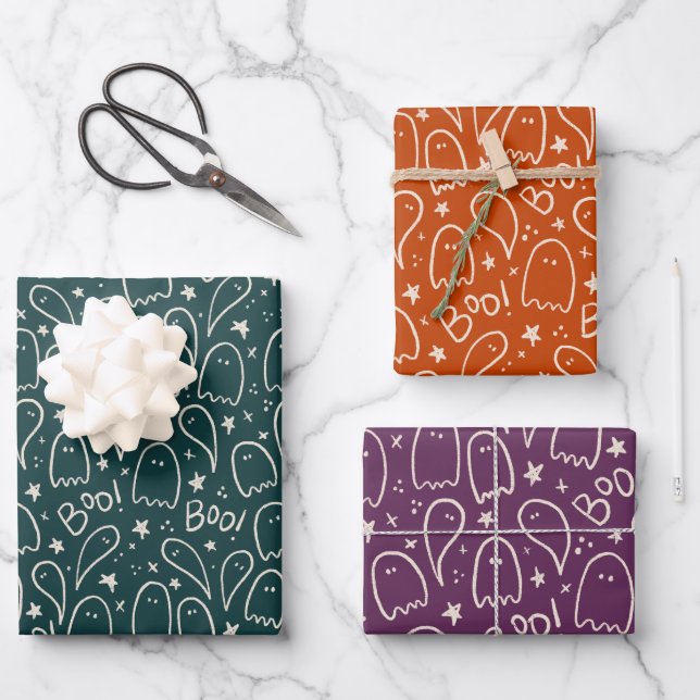 Halloween Ghosts Pattern Gift  Wrapping Paper Sheet (Front)