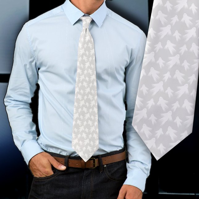 Halloween Ghosts Pattern Silver Grey Tie (Creator Uploaded)