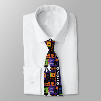 Halloween Ghosts Print Tie, Purple and Black Tie