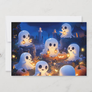 Halloween Ghosts Pumpkin Lanterns Spooky Night Holiday Card