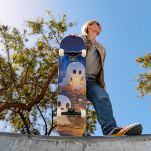 Halloween Ghosts Pumpkin Lanterns Spooky Night Skateboard
