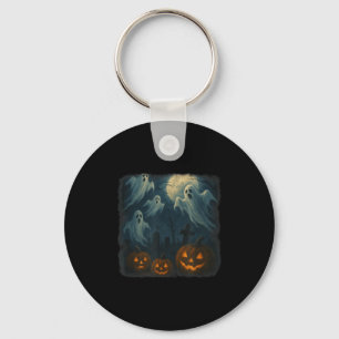 Halloween. Ghosts, Pumpkins And Graveyard!  Key Ring