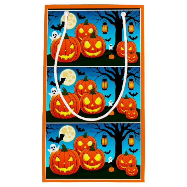 Halloween Ghosts, Pumpkins, Bats Small Gift Bag (Front)