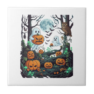 Halloween Ghosts Scary Pumpkins Owl Full Moon Bats Ceramic Tile