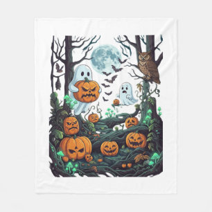 Halloween Ghosts Scary Pumpkins Owl Full Moon Bats Fleece Blanket