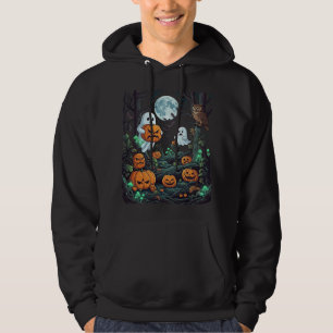 Halloween Ghosts Scary Pumpkins Owl Full Moon Bats Hoodie
