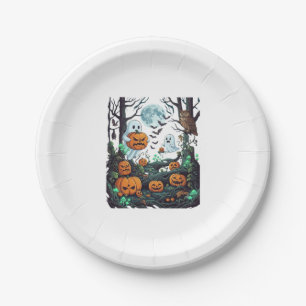 Halloween Ghosts Scary Pumpkins Owl Full Moon Bats Paper Plate