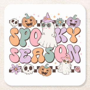 Halloween Ghosts Spooky Season Square Paper Coaster
