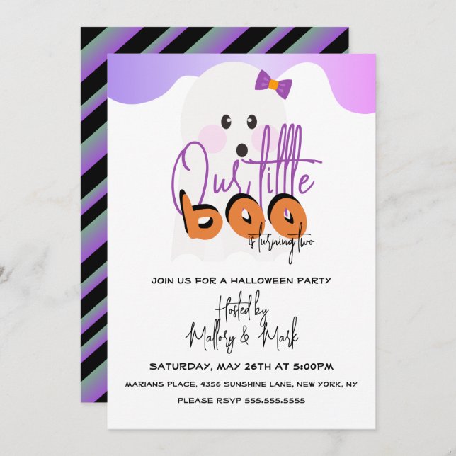Halloween Ghoul Ghost Our Little Boo Purple Invitation (Front/Back)