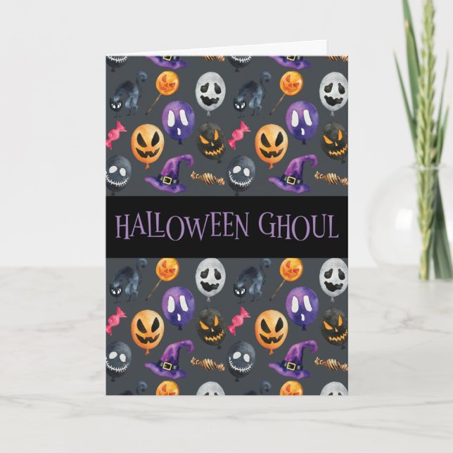 "Halloween Ghoul" Grey Halloween Pattern Card (Front)