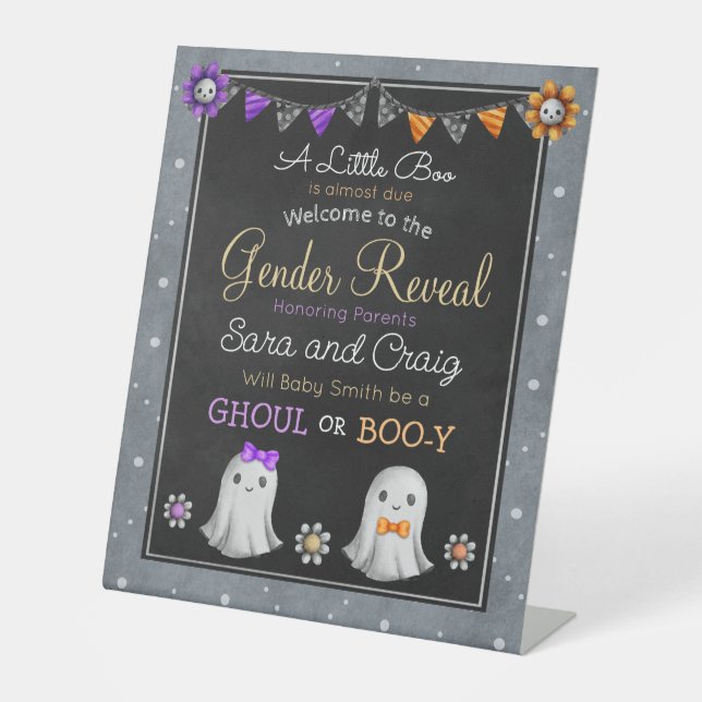 Halloween Ghoul or Boo-y gender reveal Pedestal Sign (Front)