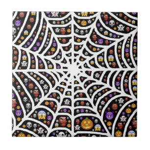 Halloween Ghouls & Goblins in a Spiderweb Ceramic Tile
